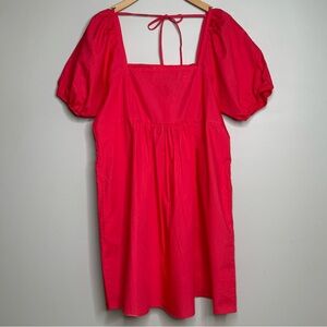 Squared Neckline Vibrant Red Puff Sleeve Babydoll Dress Mini Women’s Size L  NWT